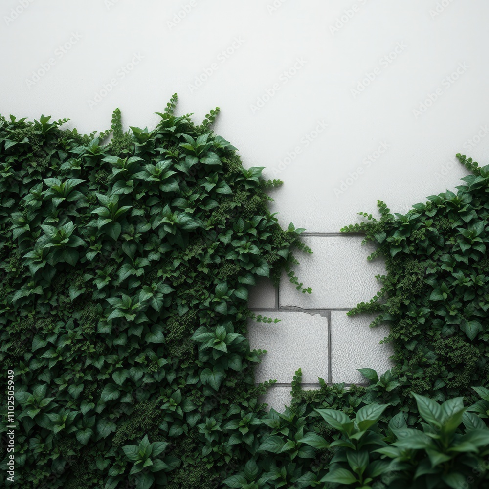 Fototapeta premium Close-up of concrete block wall covered in ivy, close-up, urban landscape