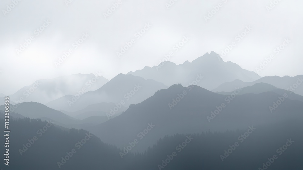 Foggy mountain landscape with light gradient halftone dots grunge style, mountains, halftone dots, grunge Foggy mountain landscape with light gradient halftone dots grunge style, mountains, halftone dots, grunge