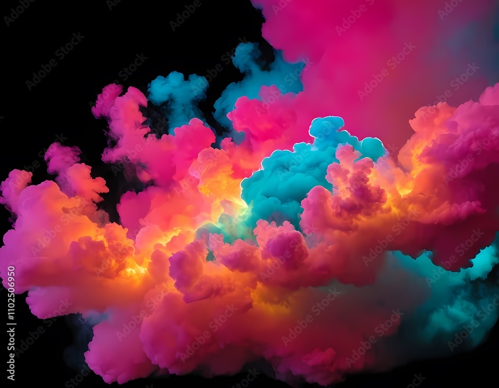 Colorful clouds mix in vibrant hues creating a stunning visual display against a dark background Colorful clouds mix in vibrant hues creating a stunning visual display against a dark background