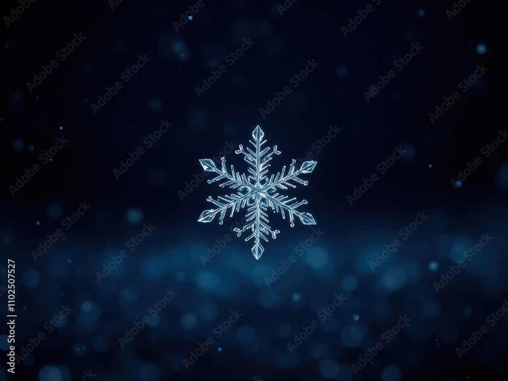 A single snowflake floats gently through a field of twinkling stars, suspended in mid-air., night, floating A single snowflake floats gently through a field of twinkling stars, suspended in mid-air., night, floating