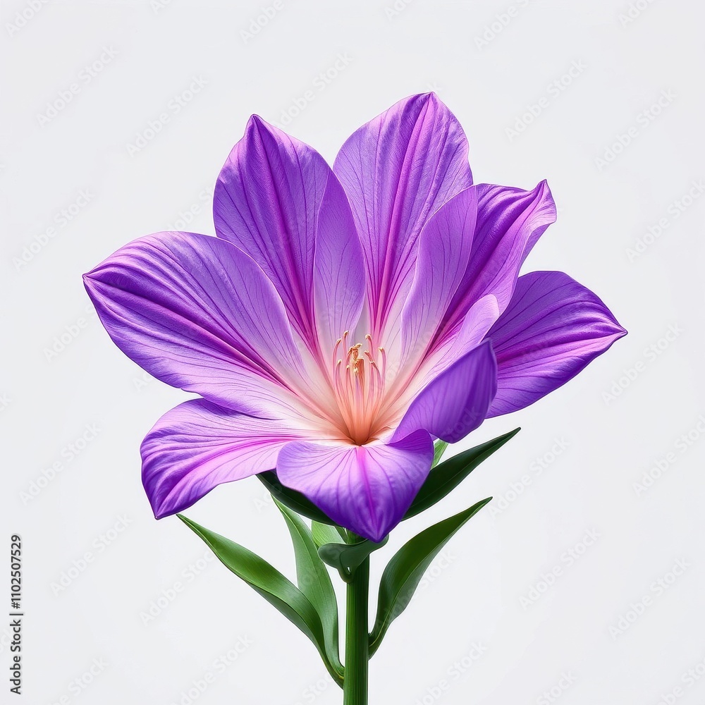 A single large purple flower head with delicate petals and leaves in shades of green, garden flowers, purple flowers, foliage, floral arrangements