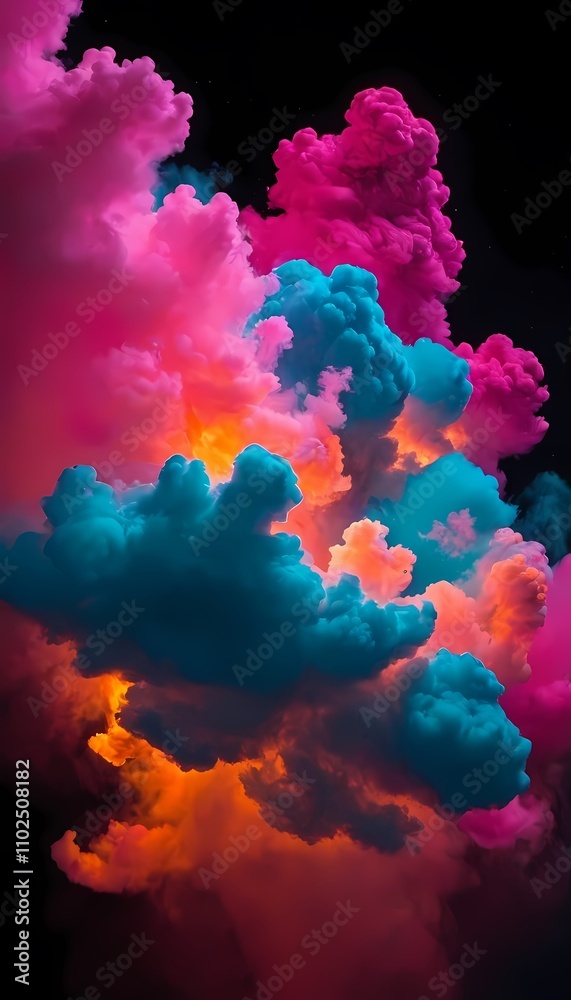 Colorful clouds mix in vibrant hues creating a stunning visual display against a dark background Colorful clouds mix in vibrant hues creating a stunning visual display against a dark background