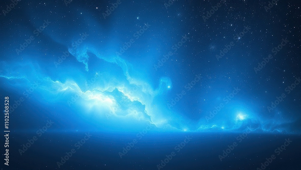 Abstract blue expanse with shimmering stars and galaxies in the distance, remote, stars