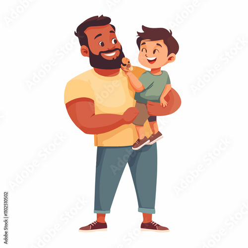 Interracial Fathers Lifting Sons Characters Vector