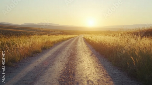 Empty road disappearing into the distance, deserted landscape, soft warm lighting, focus on solitude and freedom,