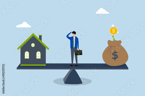 businessman is weighing the options of either paying off the mortgage or investing for profit. 