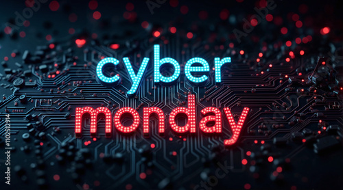 Cyber Monday Banner circiut Design, Generative Ai photo