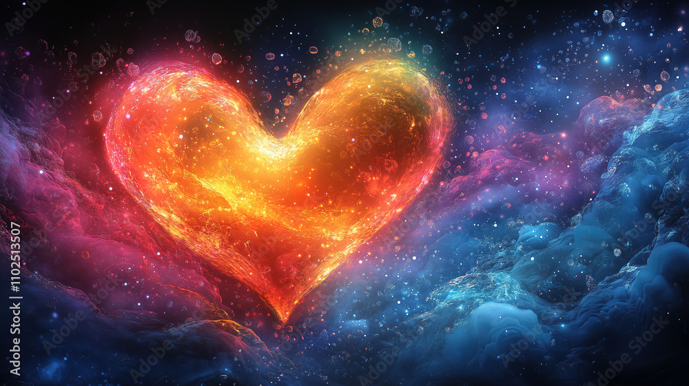 Heart-shaped cosmic design with vibrant colors and stars in a dark sky. Generative AI Heart-shaped cosmic design with vibrant colors and stars in a dark sky. Generative AI