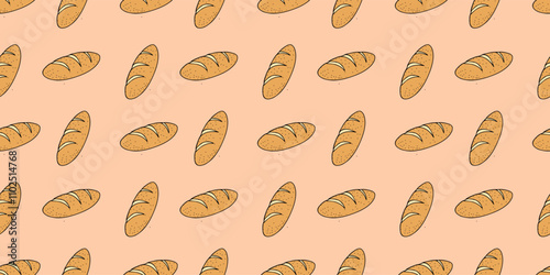 Sweet Bakery Food Seamless Pattern Design with Baked Dough Pastry Vector Template