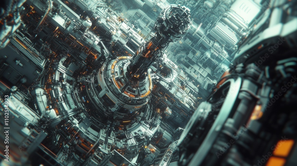 Complex futuristic machinery, intricate design.