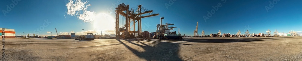 Sunny harbor, cargo cranes, containers, industrial port. Sunny harbor, cargo cranes, containers, industrial port.