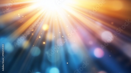 Bright rays of light with a colorful bokeh effect.