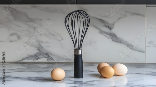 Electric Whisk and Eggs on Marble Countertop
 photo