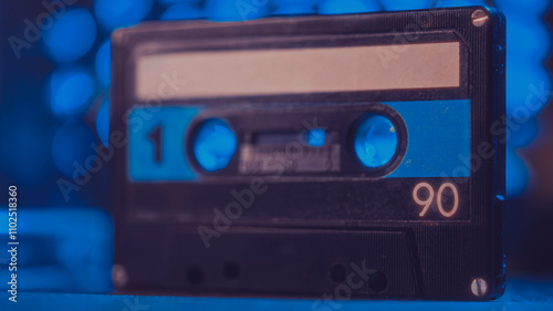 Retro vintage cassette tape with halation and bloom effects in nostalgic style