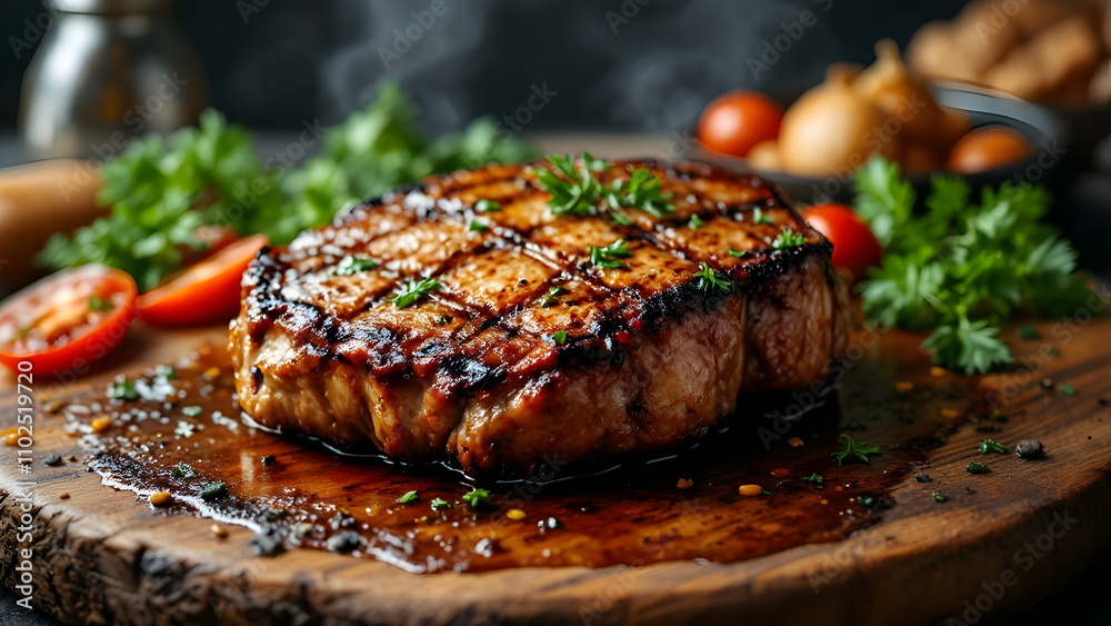 Roasted steak on the table Roasted steak on the table