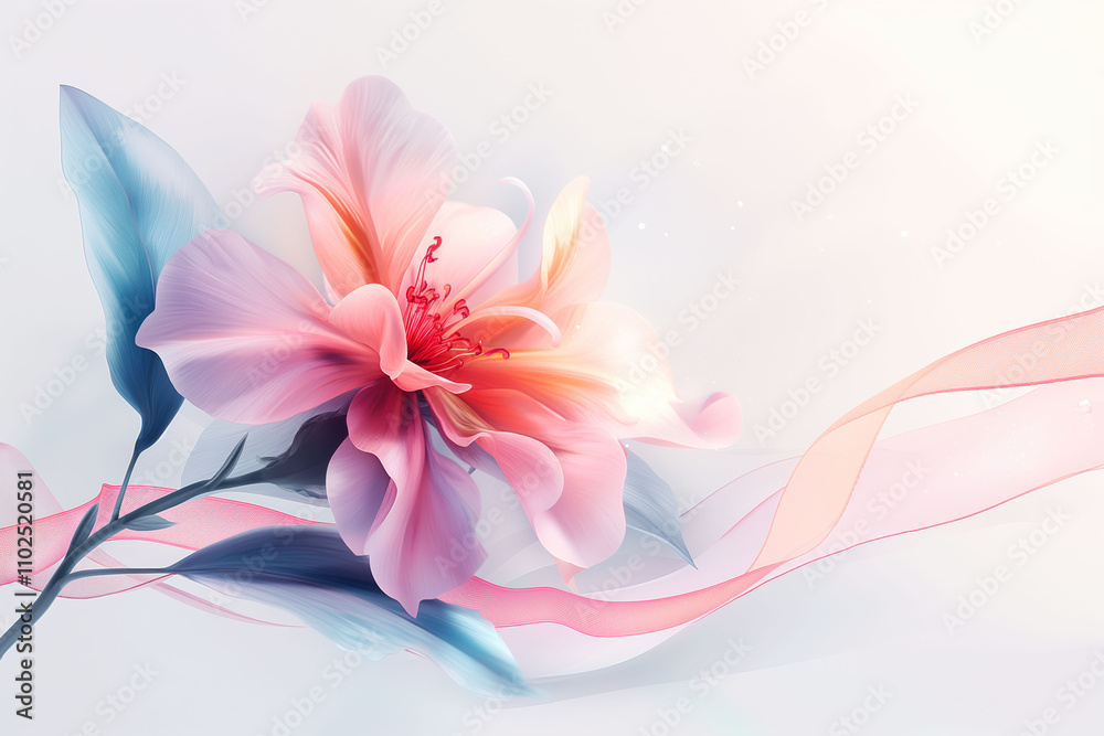 Single flower with ribbon celebrating May Day and spring in soft pastel colors Single flower with ribbon celebrating May Day and spring in soft pastel colors