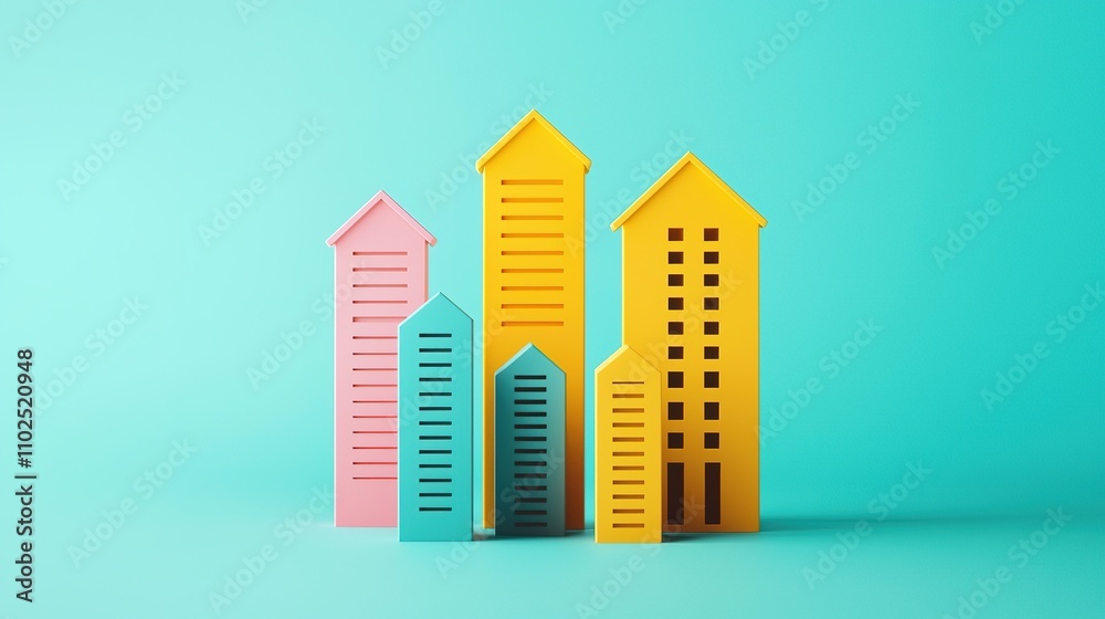 Colorful building blocks in various shapes set against a bright turquoise background, creating a playful and modern urban aesthetic. Colorful building blocks in various shapes set against a bright turquoise background, creating a playful and modern urban aesthetic.