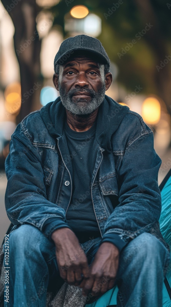 Obraz premium A man sits quietly, hands clasped. AI.