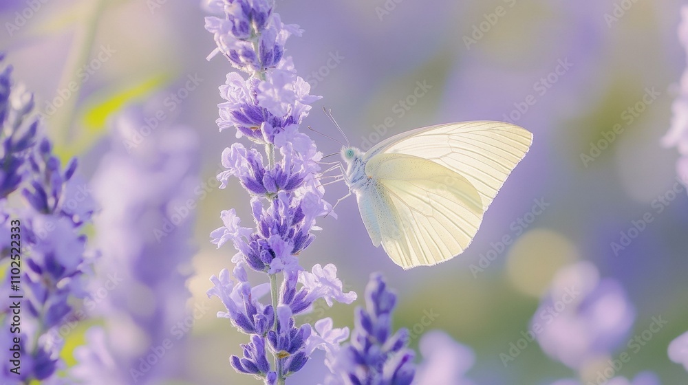 White butterfly on purple lavender. AI. White butterfly on purple lavender. AI.