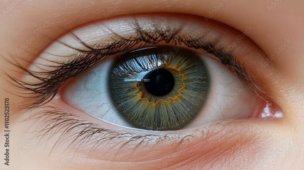 Fototapeta premium Close-up of a human eye showcasing intricate details and colors.