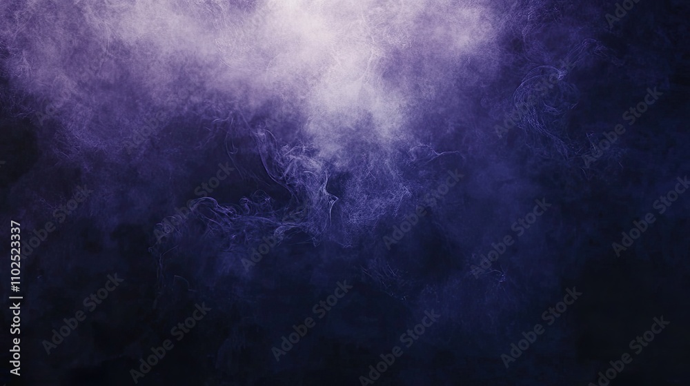 Abstract purple and blue smoke swirls on black background.