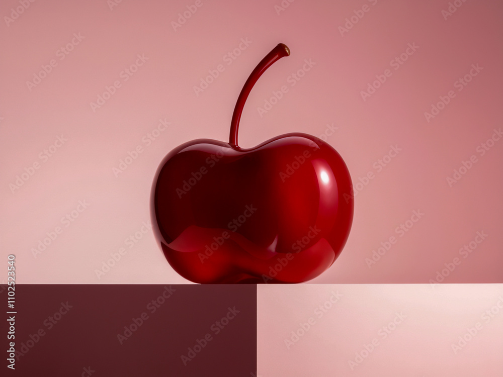 Obraz premium Shiny red cherry on minimalistic background
