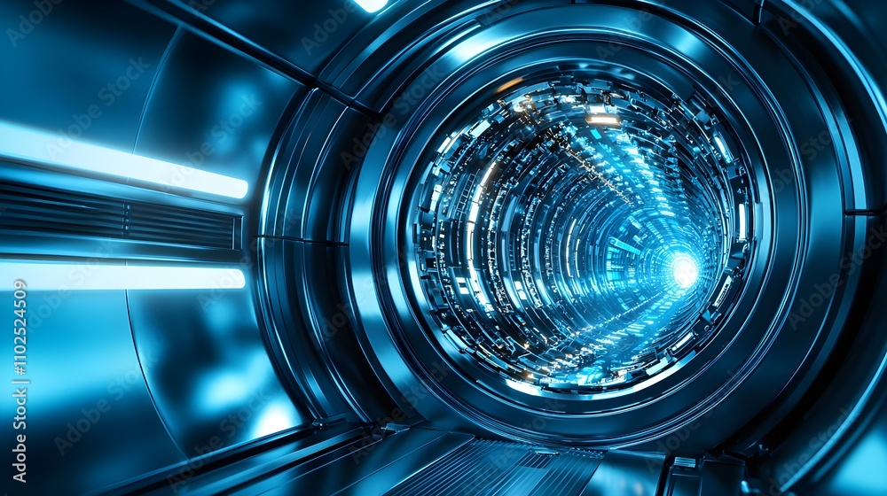 Futuristic vault with car rim influence, electric blue, highly detailed engineering, metallic and industrial vibe, refined for banks--style raw