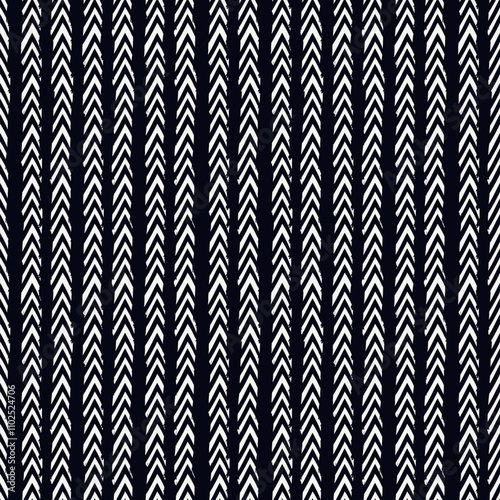 Seamless pattern. Paint brush chevrons ornament. Hand drawn geometrical backdrop. Triangular brackets wallpaper. Geometric background. Ethnic motif. Arrows textile print. Vector abstract. photo