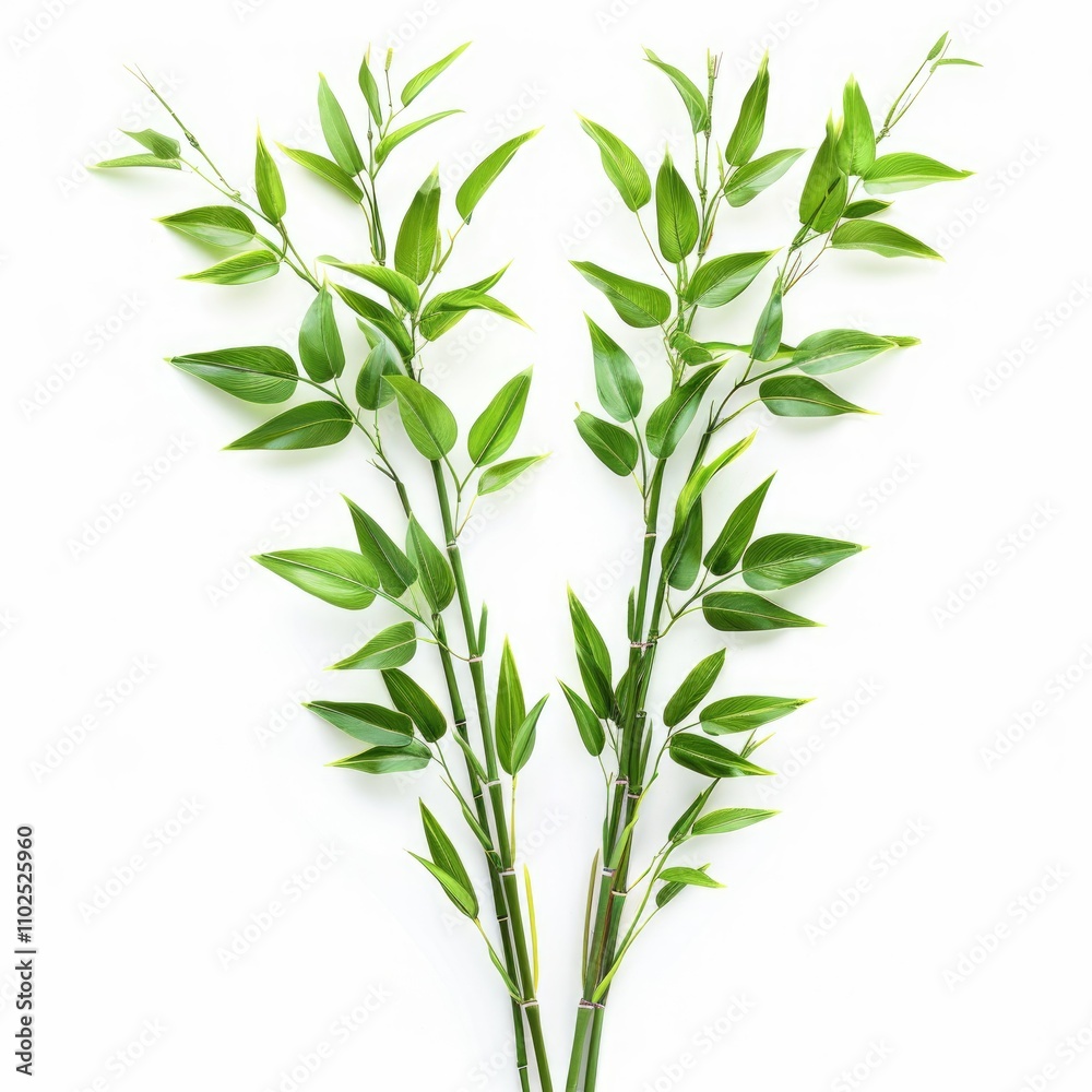 Fototapeta premium Bamboo foliage with stems Green leaves isolated on white background with clipping path