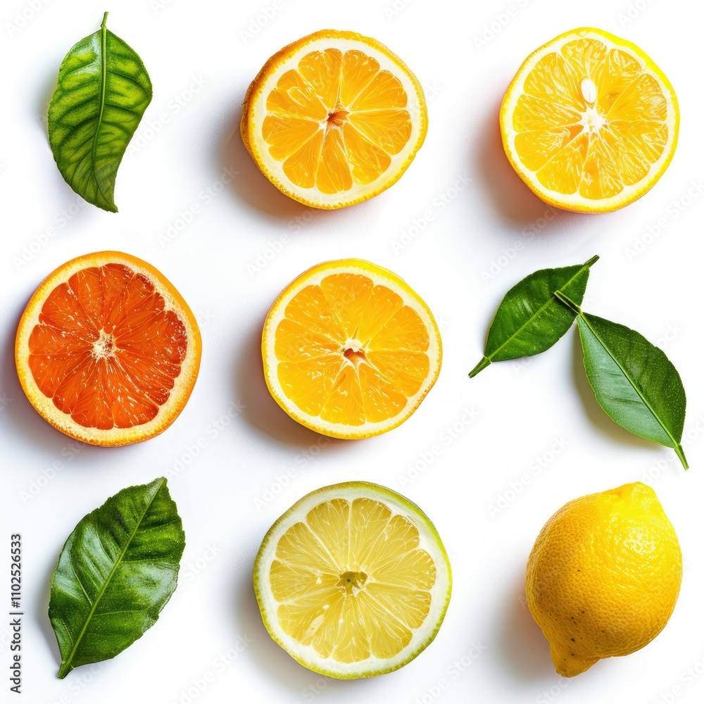 Collection of citrus leaves on white background. Collection of citrus leaves on white background.