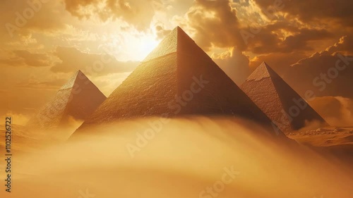majestic egyptian pyramids rising from golden desert sands created with hyperrealistic aigenerated ry ethereal light and atmospheric effects add a touch of mystery and wonder 4K Video