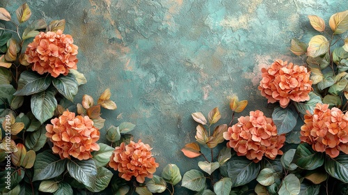 Wallpaper Mural A textured background with blooming orange flowers and green leaves, creating a serene atmosphere. Torontodigital.ca