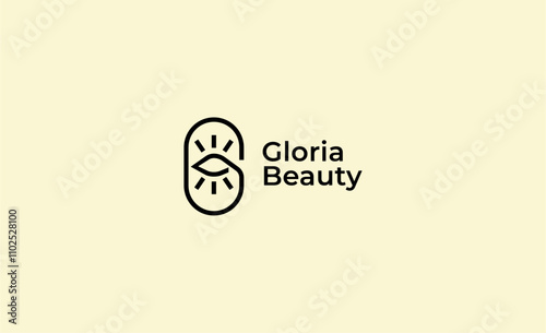 Logo Linear Letter G with close eye in vintage line. Old boho concept.