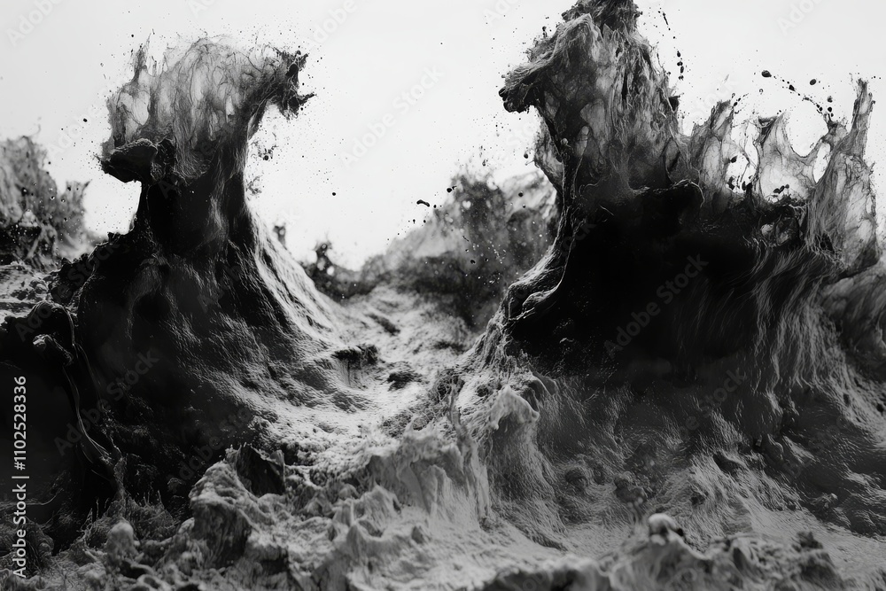 Dynamic and Chaotic Ocean Waves in Monochrome Displaying Intricate Textures and Patterns of Water Splashes Captured in Stunning Detail Dynamic and Chaotic Ocean Waves in Monochrome Displaying Intricate Textures and Patterns of Water Splashes Captured in Stunning Detail