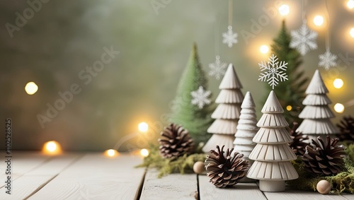 Scandinavian Wooden Christmas Decorations with Warm Lights and Earthy Tones