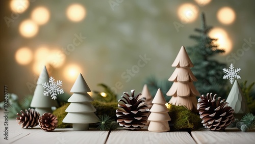 Scandinavian Wooden Christmas Decorations with Warm Lights and Earthy Tones