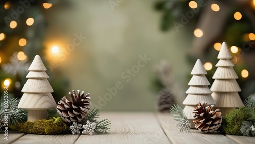Scandinavian Wooden Christmas Decorations with Warm Lights and Earthy Tones