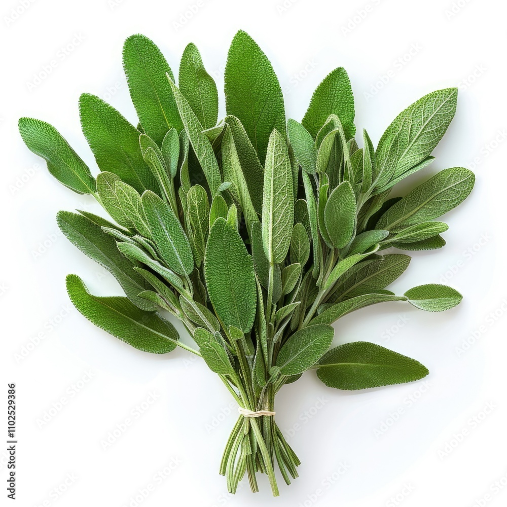 Sage herb leaves bouquet isolated on white background cutout. Sage herb leaves bouquet isolated on white background cutout.