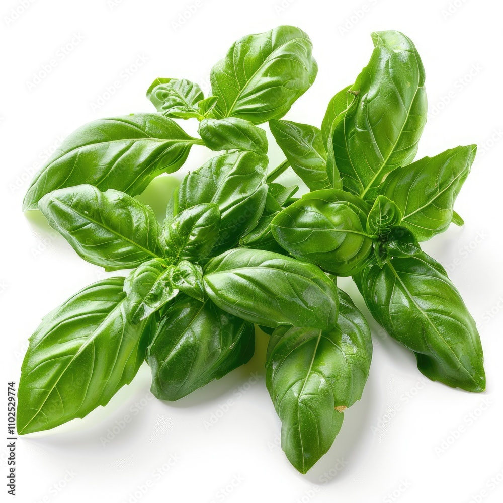 Sweet basil leaves isolated on white background closeup. Sweet basil leaves isolated on white background closeup.