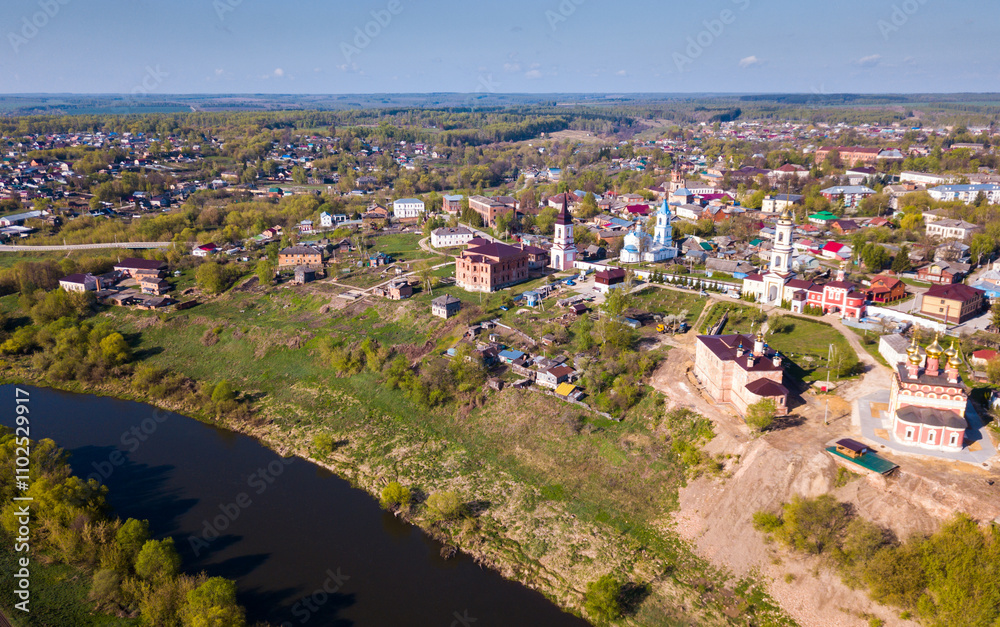 Panoramic aerial view of district of Belev on riverside, Tula region, Russia Panoramic aerial view of district of Belev on riverside, Tula region, Russia