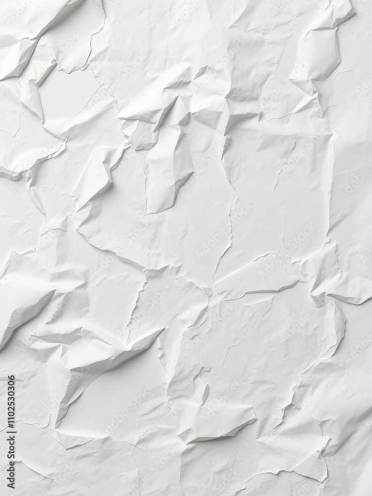 Fototapeta premium A crumpled white sheet of paper with a few folds and creases scattered across its surface , paper texture, textured paper, worn paper., paper with creases