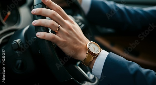 businessman driving car, close up of businessman in car