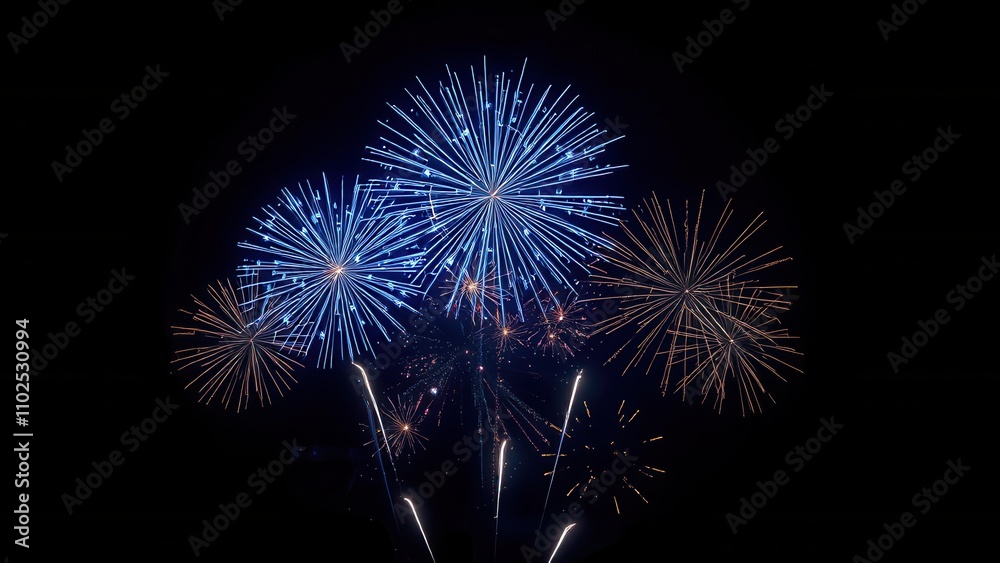 Blue fireworks illuminating the night sky with a starry glow and twinkling lights, starry sky, atmospheric effect, natural phenomenon Blue fireworks illuminating the night sky with a starry glow and twinkling lights, starry sky, atmospheric effect, natural phenomenon