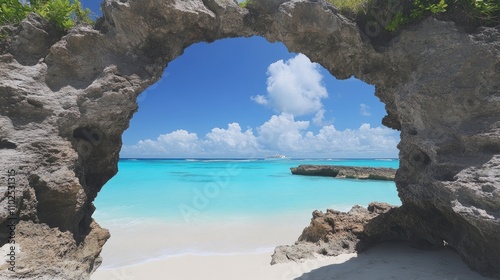 Wallpaper Mural Scenic View Through Natural Archway Overlooking Tropical Beach Torontodigital.ca