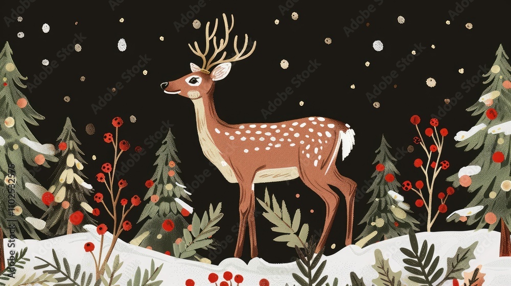 an elegant deer adorned with holly and mistletoe an elegant deer adorned with holly and mistletoe