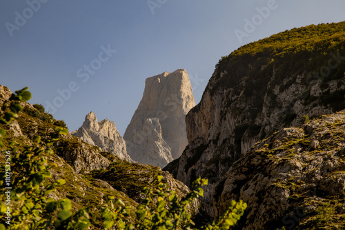 A mountain range with a large peak in the middle.