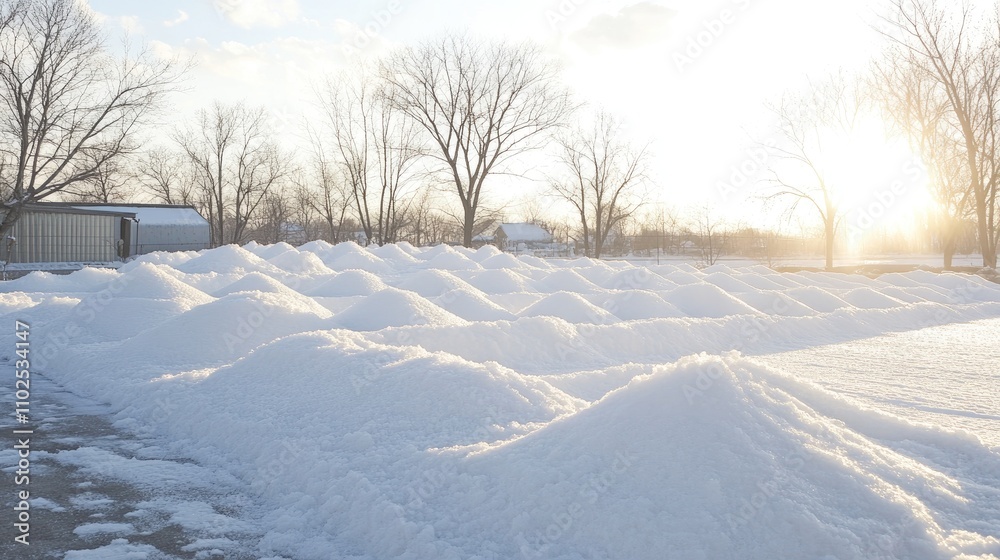 Snowy Landscape with Sunlight Over Snow Drifts in Winter Season Snowy Landscape with Sunlight Over Snow Drifts in Winter Season