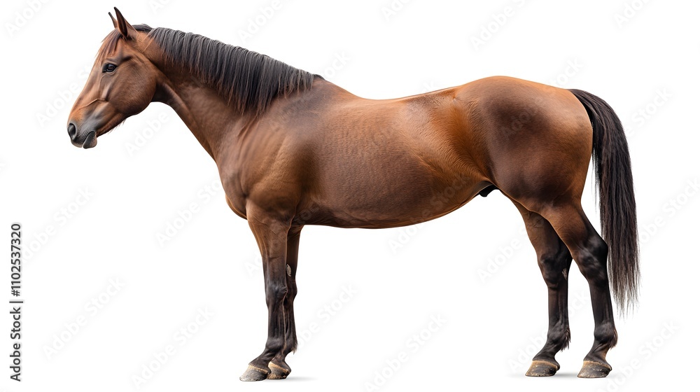 Obraz premium Chestnut horse standing profile, isolated on white.