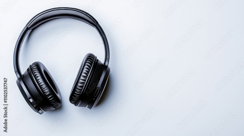 Over-ear wireless headphones in matte black, floating and slightly angled, crisp white background for sleek and professional product ad Over-ear wireless headphones in matte black, floating and slightly angled, crisp white background for sleek and professional product ad