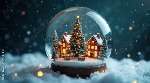Beautiful snow globe featuring a small decorated Christmas town